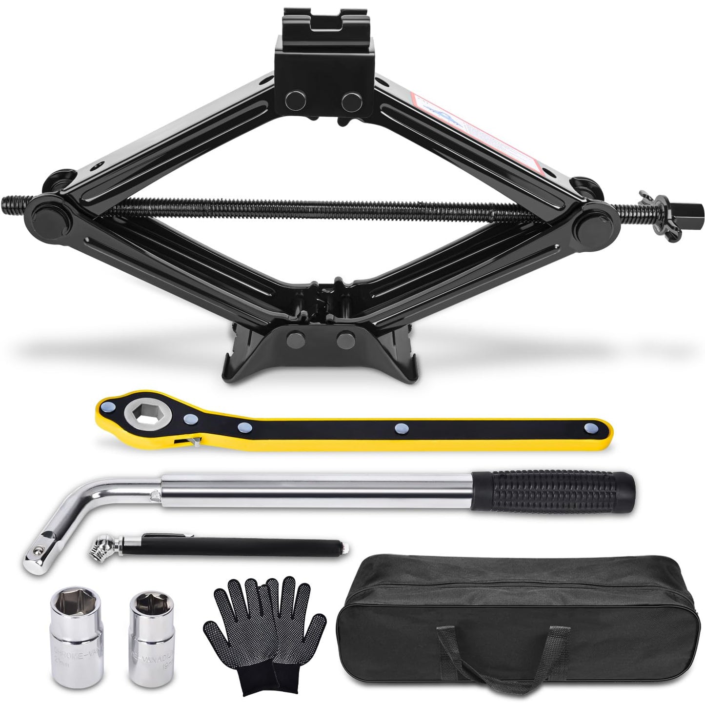 Scissor Car Jack 2 Ton (4409 lbs) Tire Changing Kit with Lug Wrench - Emergency Kit for Car, SUV, MPV