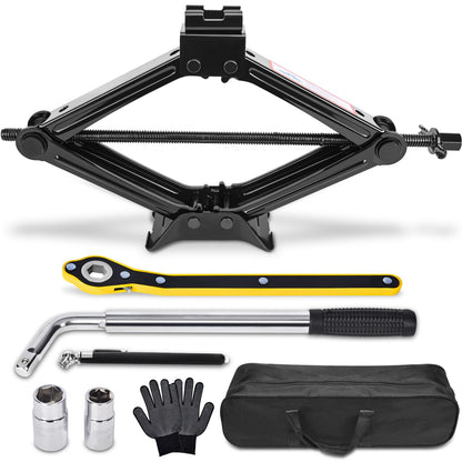 Scissor Car Jack 2 Ton (4409 lbs) Tire Changing Kit with Lug Wrench - Emergency Kit for Car, SUV, MPV