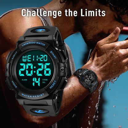 L LAVAREDO Mens Digital Watch Sports Military Watches Waterproof Outdoor Chronograph Wrist Watches for Men with LED Back Ligh/Alarm/Date