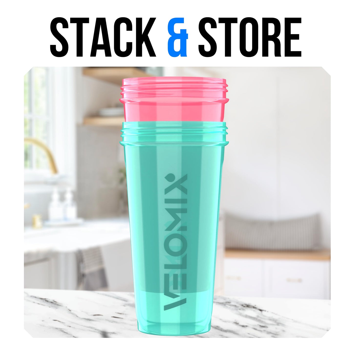 VELOMIX -2 Pack- 28 oz Protein Shaker Bottles for Protein Mixes - 2x Wire Whisk | Leak Proof Shaker Cups for Protein Shakes | Protein Shaker Bottle Pack (Black/Transparent)