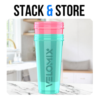 VELOMIX -2 Pack- 28 oz Protein Shaker Bottles for Protein Mixes - 2x Wire Whisk | Leak Proof Shaker Cups for Protein Shakes | Protein Shaker Bottle Pack (Black/Transparent)
