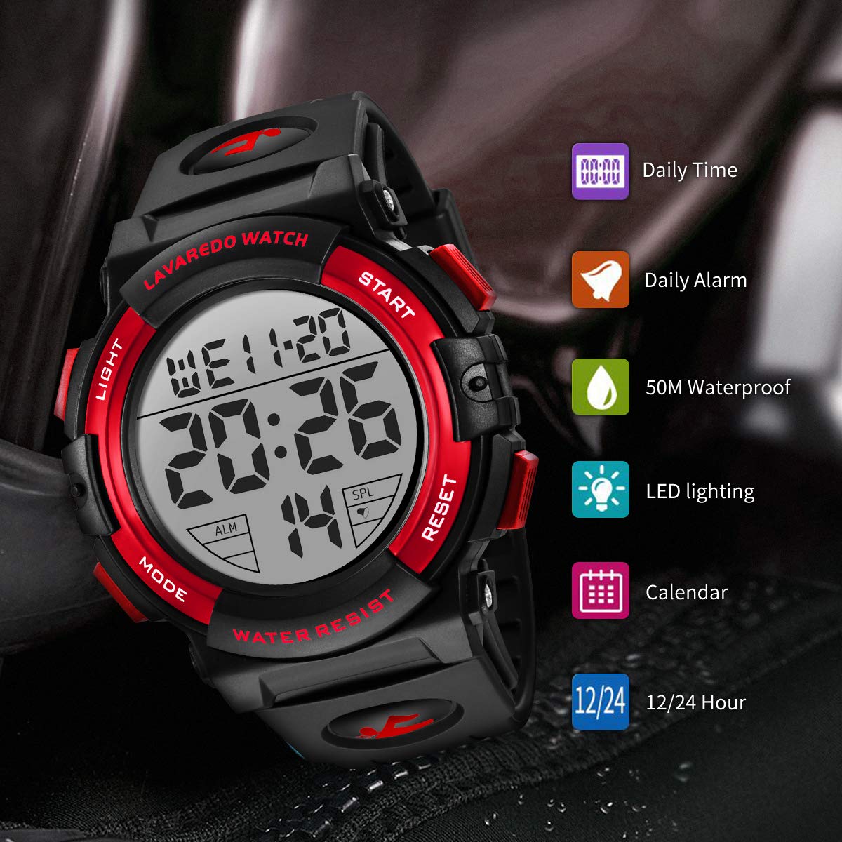 L LAVAREDO Mens Digital Watch Sports Military Watches Waterproof Outdoor Chronograph Wrist Watches for Men with LED Back Ligh/Alarm/Date