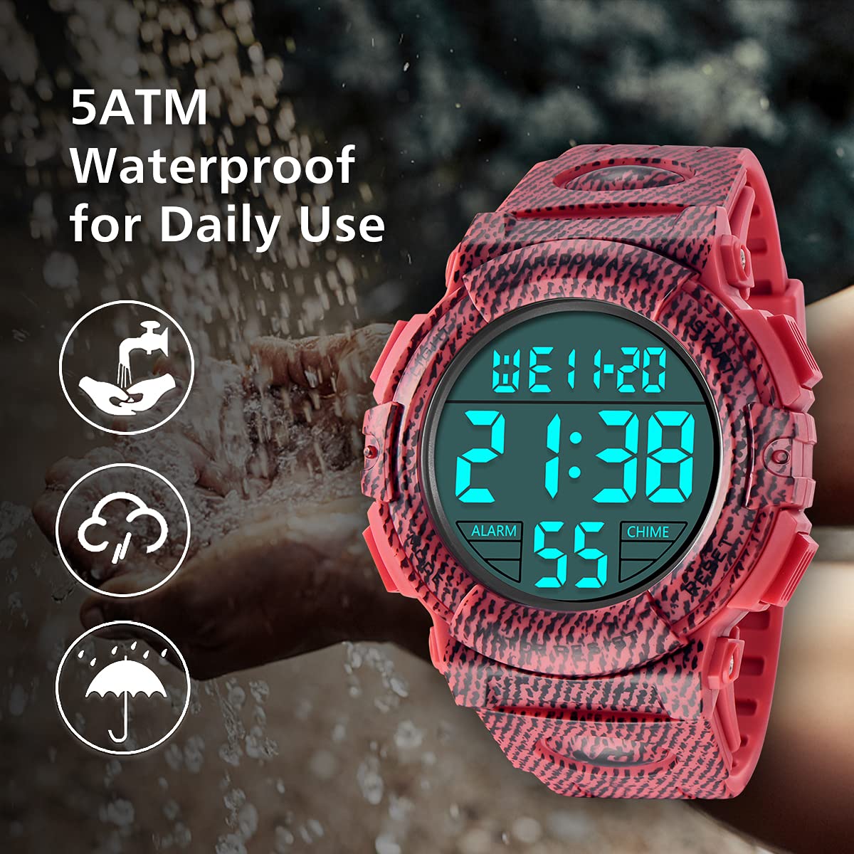 L LAVAREDO Mens Digital Watch Sports Military Watches Waterproof Outdoor Chronograph Wrist Watches for Men with LED Back Ligh/Alarm/Date