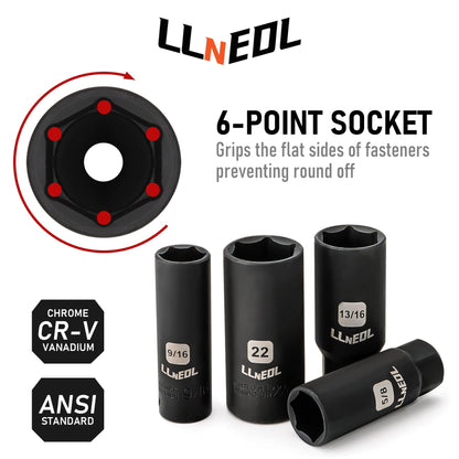 LLNEDL Impact Socket Set 3/8 Drive,95Pcs Deep&Shallow Socket Wrench Set,6 Point Metric&Standard Full |5/16"-3/4",8-22mm| with Spark Plug Sockets,72T Ratchet Handle, Screwdrivers for Automotive&Home