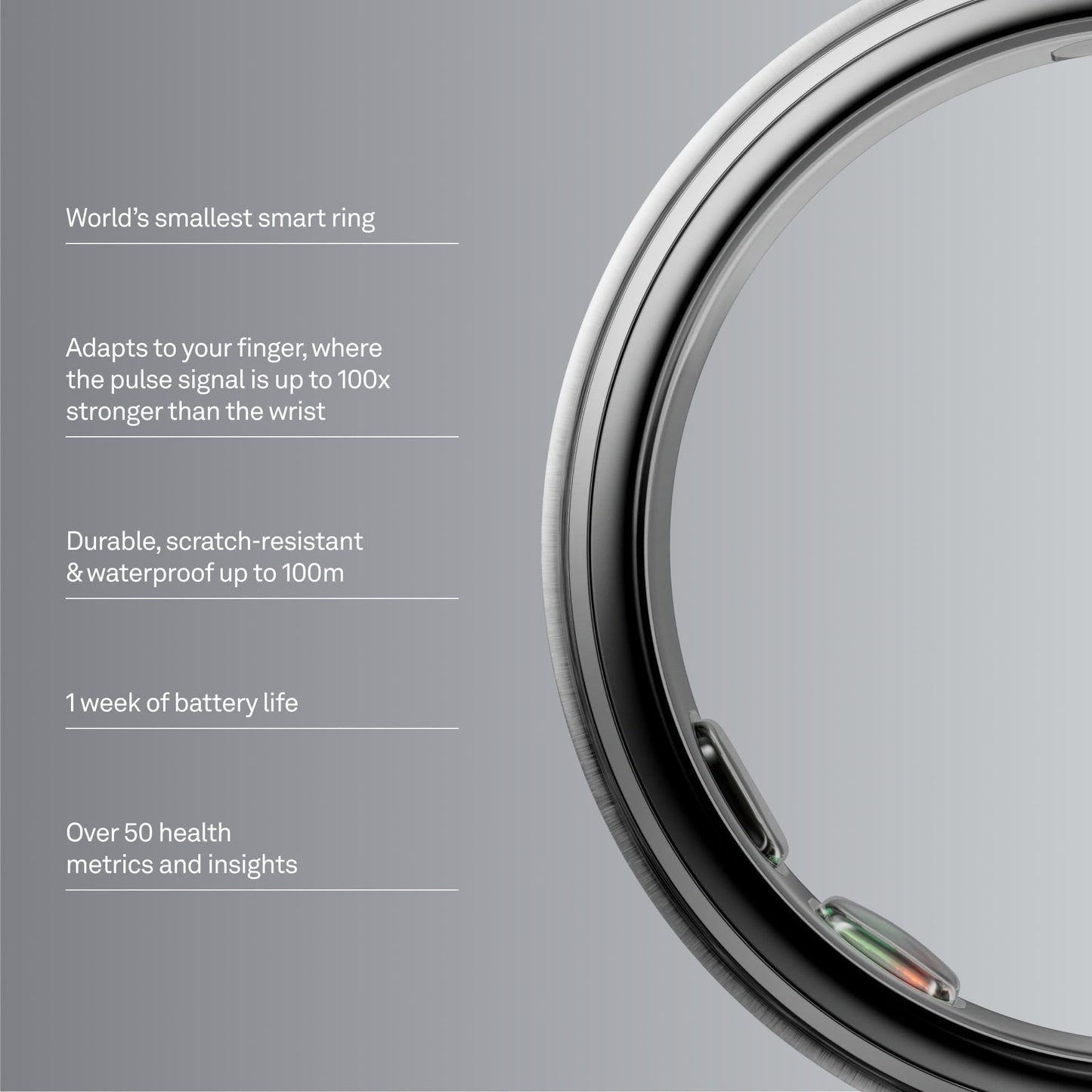 Oura Ring 5 - Silver - Size 8 - World’s Smallest Smart Ring - Sleep, Activity, Women’s Health, AI Advisor, 1 Week of Battery Life, Size Before You Buy, Android & iOS Compatible