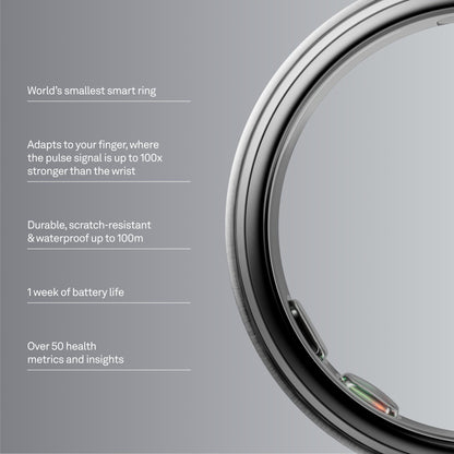 Oura Ring 5 - Silver - Size 8 - World’s Smallest Smart Ring - Sleep, Activity, Women’s Health, AI Advisor, 1 Week of Battery Life, Size Before You Buy, Android & iOS Compatible