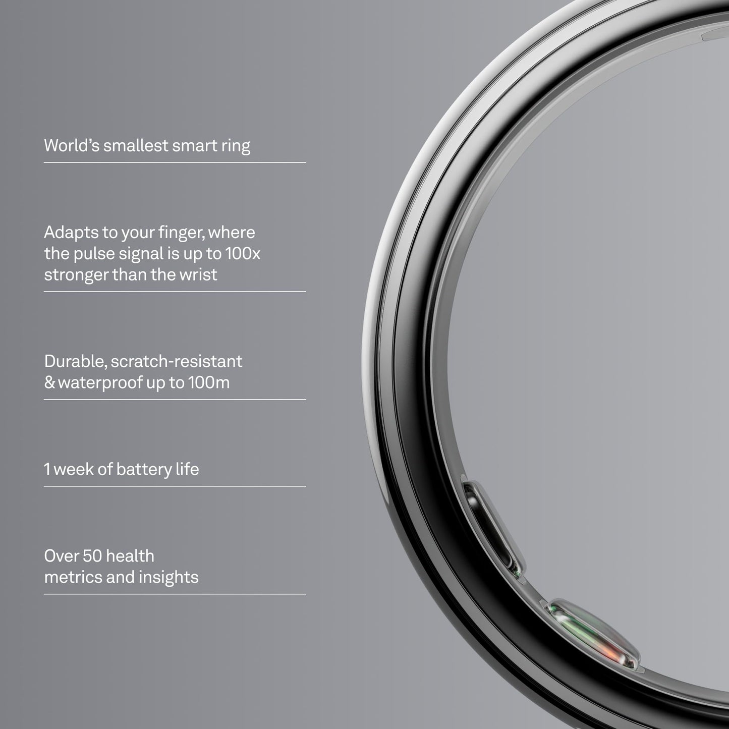 Oura Ring 5 - Silver - Size 8 - World’s Smallest Smart Ring - Sleep, Activity, Women’s Health, AI Advisor, 1 Week of Battery Life, Size Before You Buy, Android & iOS Compatible