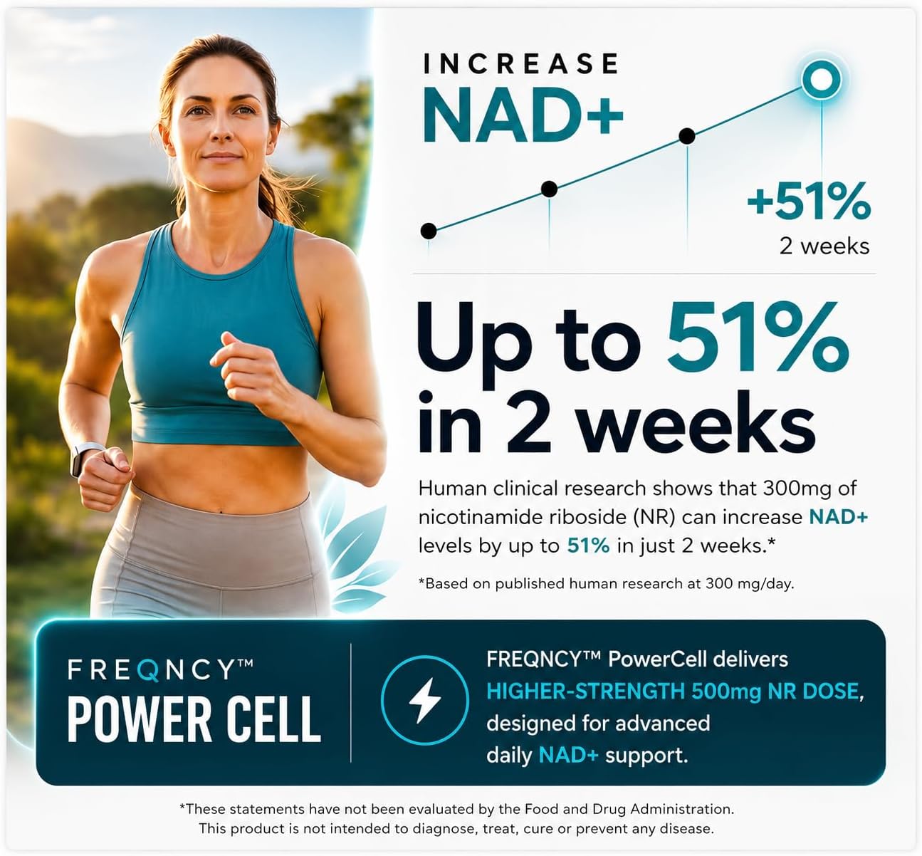 FREQNCY NAD+ Resveratrol Supplement, 500mg Pure Nicotinamide Riboside (NR), Advanced 4-in-1 NAD Formula for Anti-Aging & Cellular Energy | NAD, NADH & NMN Alternative | 60 Capsules | For Men and Women