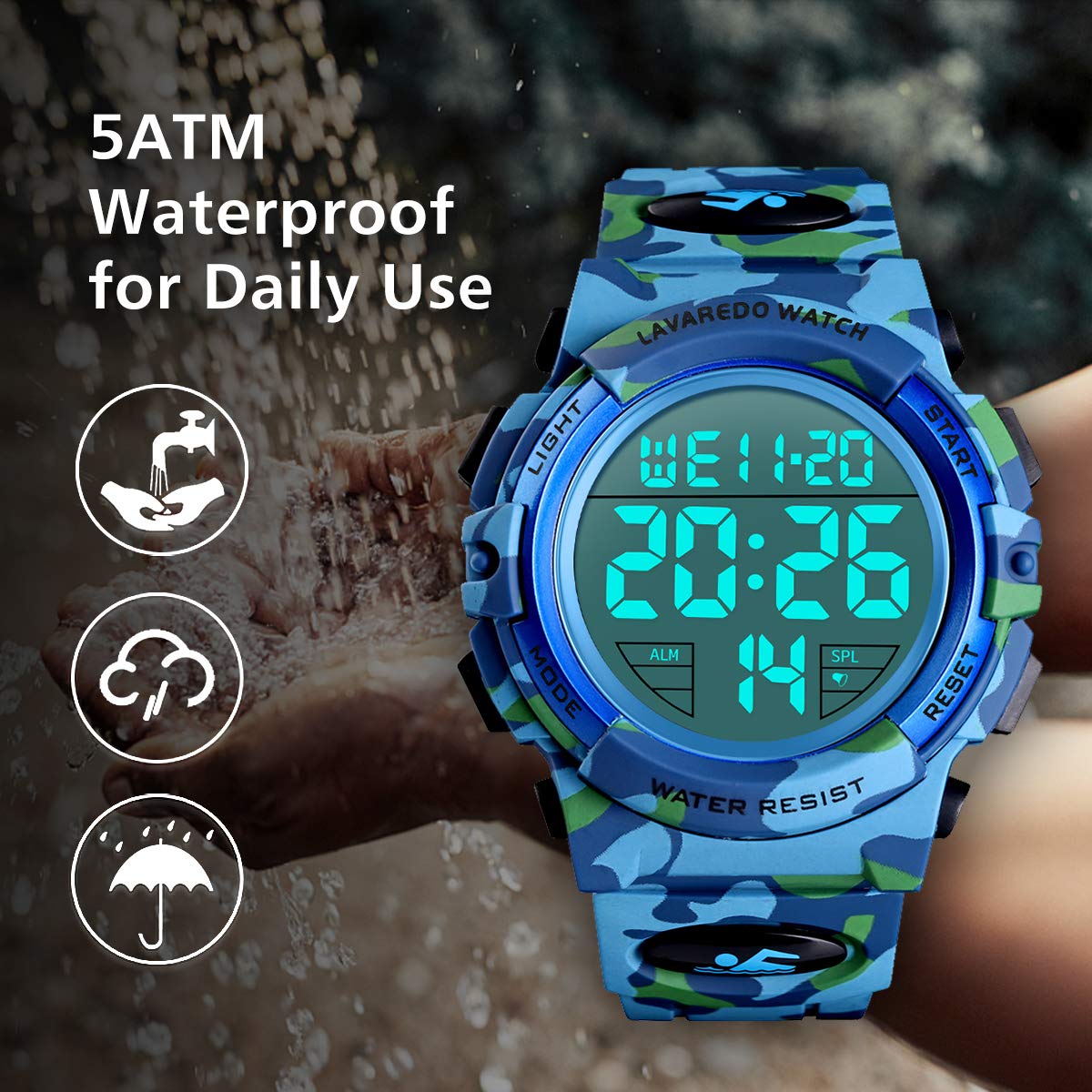 L LAVAREDO Mens Digital Watch Sports Military Watches Waterproof Outdoor Chronograph Wrist Watches for Men with LED Back Ligh/Alarm/Date