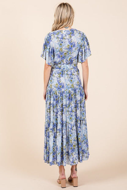New Summer Floral Tie Waist Flutter Sleeve Tiered Dress For Women – Feminine, Elegant, Cheerful, Bohemian Chic, Flowy & Graceful