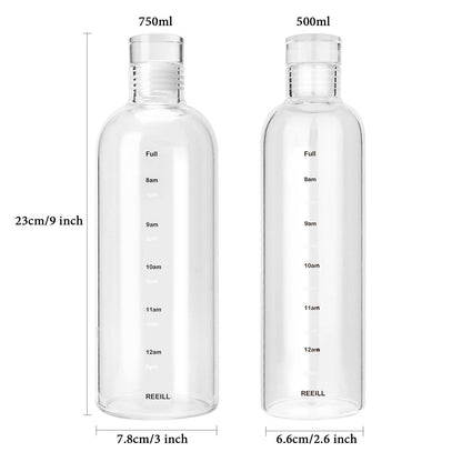 750ml Large Capacity Glass Water Bottle With Time Marker Cover For Water Drink Transparent Milk Juice Simple Cup Birthday Gift Sport Grey Glass Bottle Glass Bottle with Hourly Time Marker Leak Proof Reusable Water Bottle