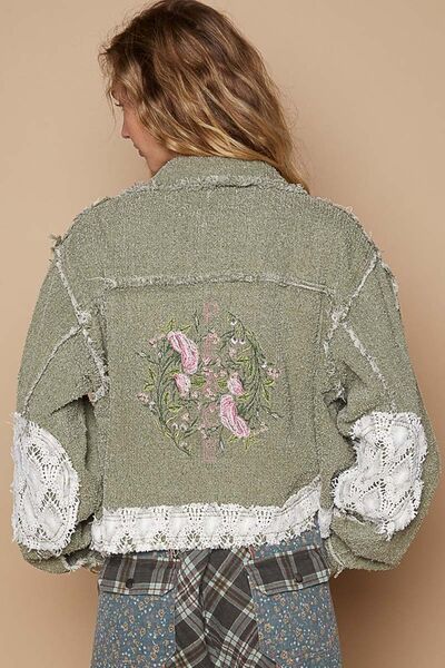Retro Embroidered Patchwork Vintage Button Up Jacket Outdoor Modern Style Jacket For Girls