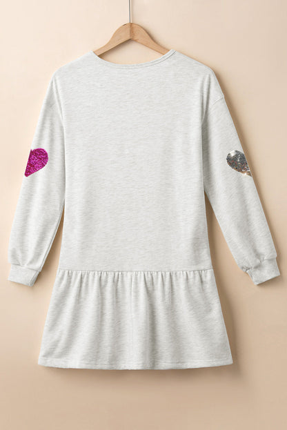 Cute Heart Round Neck Long Sleeve Mini Dress Stylish Dress for Women Girls Simple Charming Dress