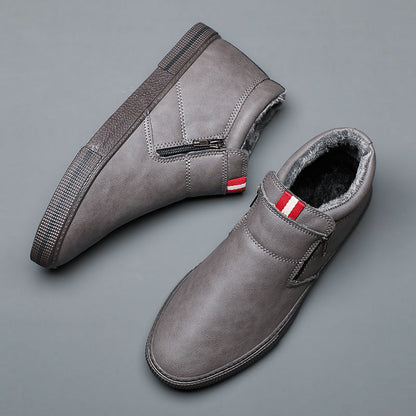 Mens Casual Winter Warm Ankle Boots Fashion Snow Boots Outdoor Footwear Black Sneakers Men's Leather Lined Warm Anti-slip Outdoor Work Shoes