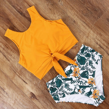 Modern High Waist Bikini Leopard Swimsuit Women Bikini Floral Swimsuit Set Two Piece Swimsuit For Women High Neck Bikini Push Up Swimwear Summer High Waisted Bathing Suit