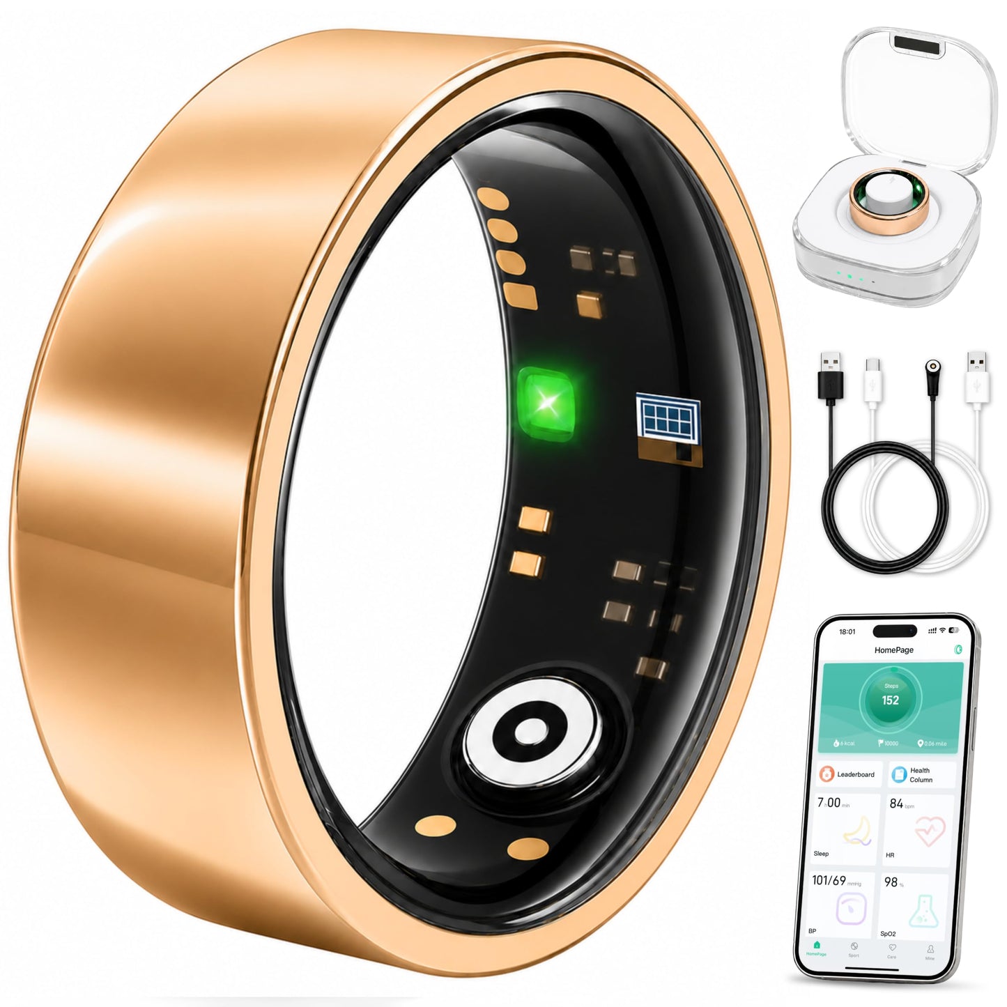 Smart Ring for Men & Women, Fitness Tracker, Sleep, Heart Rate, SpO2 | No subscription app, iOS & Android compatible, IP68 waterproof, sleep and naps, activity, women's health, family care.