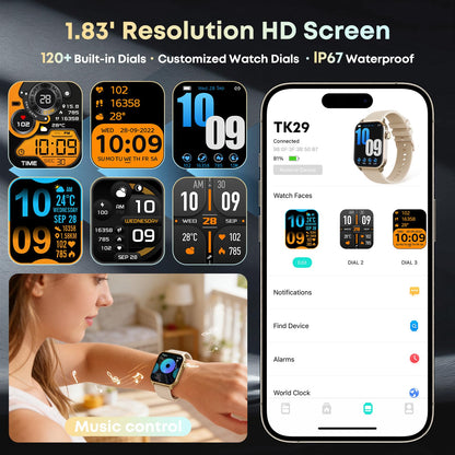 Smart Watch for Men, 120+ Sports Modes Smartwatch with 1.83" HD Touchsreen, Sleep Monitor, IP67 Waterproof, Bluetooth Call & Music Control Fitness Watch for iPhone/Android Black