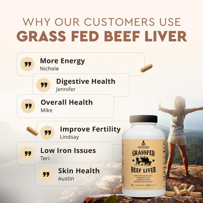 Ancestral Supplements Beef Liver Support Capsules, Iron & Energy, 180 Ct | Freeze-dried, Non-GMO Liver Rich in Heme Iron, Vitamin A & B12; Grass-fed, Desiccated, Vital Liver Support, Natural Liver