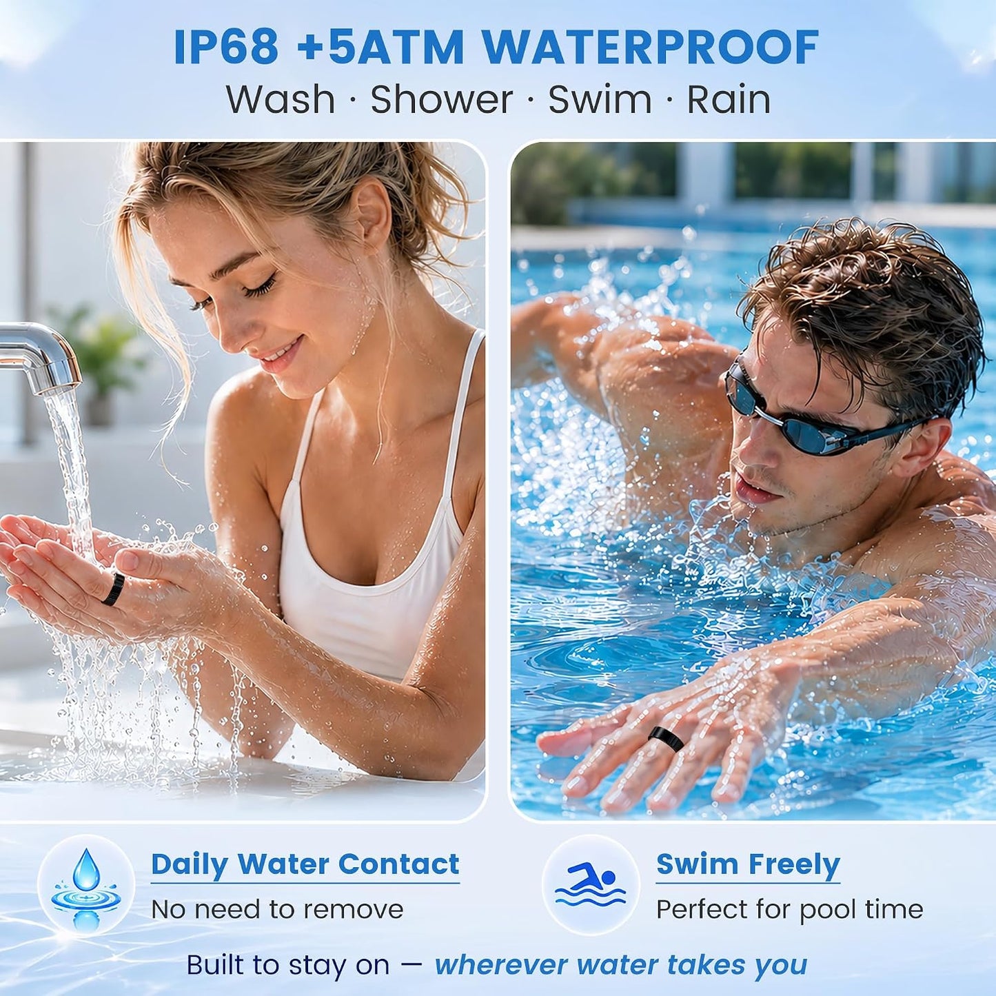 Smart Ring for Men & Women, Fitness Tracker, Sleep, Heart Rate, SpO2 | No subscription app, iOS & Android compatible, IP68 waterproof, sleep and naps, activity, women's health, family care.