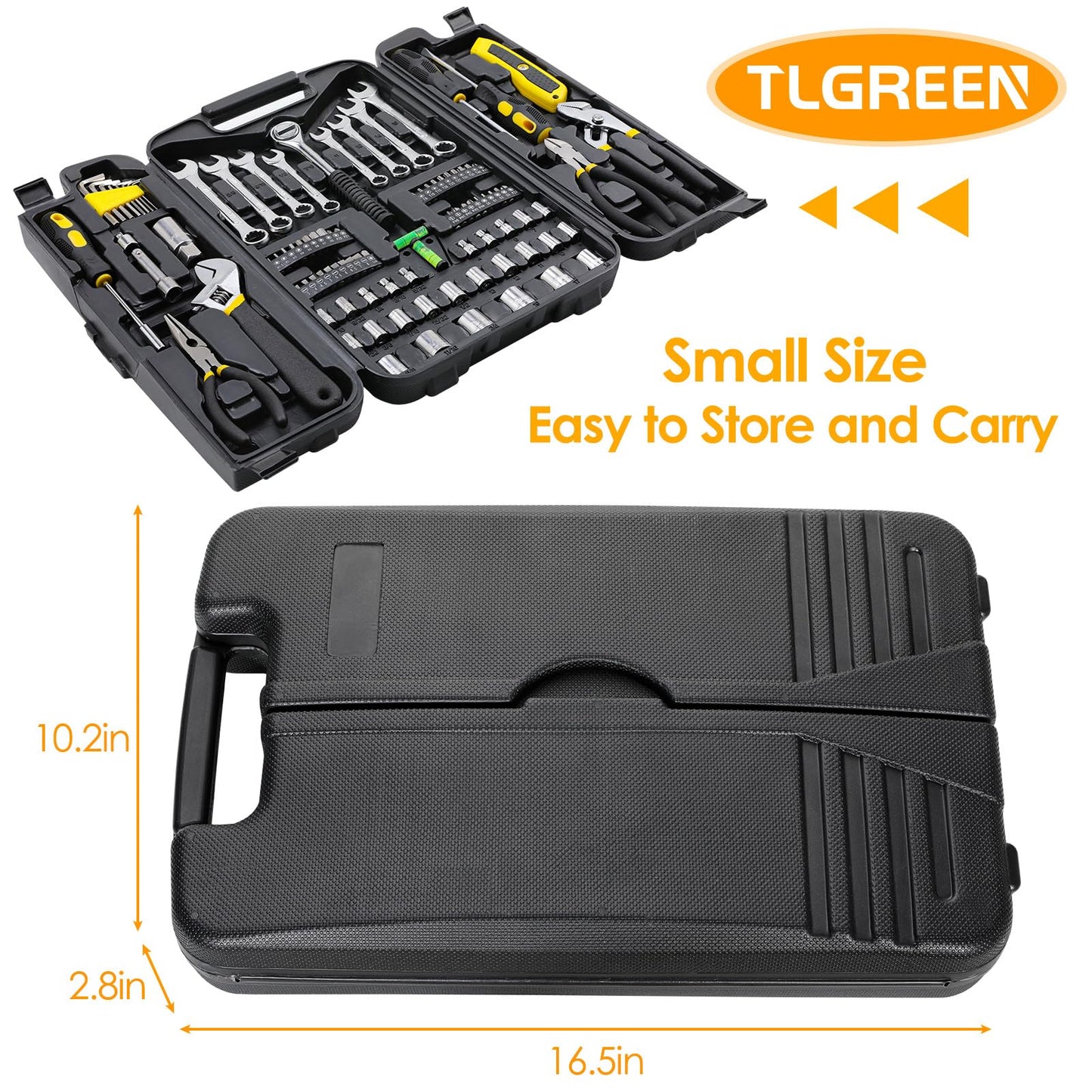 TLGREEN 95 Piece Tool Set, Tool Kit, Mechanics Tool Set, Portable Toolbox with Adjustable Wrench Pliers Socket Bits, with Plastic Toolbox, for House Apartment Garage (Red)