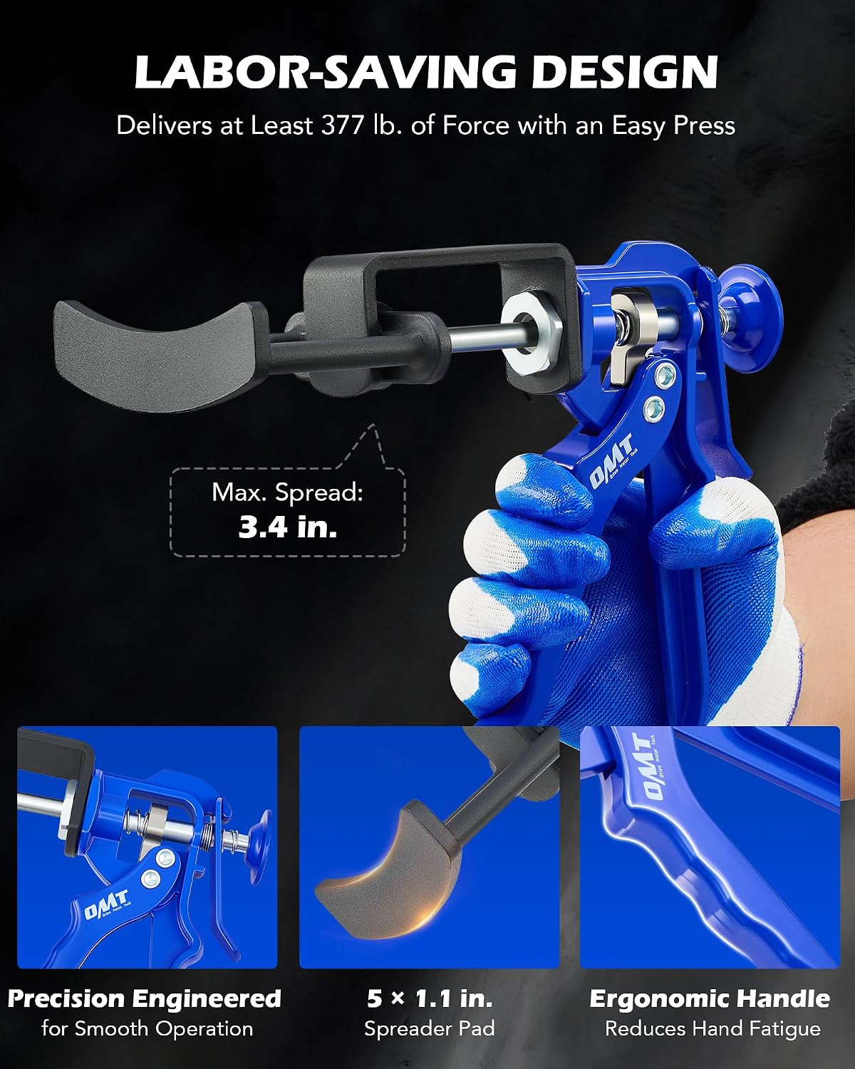 OMT Dual Piston Brake Caliper Compression Tool for Pad Replacement | Aluminum & Steel Build; 377 lb Force; Single and Dual Pistons; Brake Maintenance; Auto Technicians