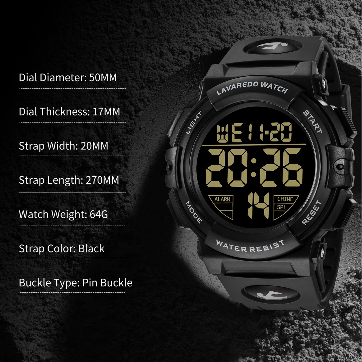 L LAVAREDO Mens Digital Watch Sports Military Watches Waterproof Outdoor Chronograph Wrist Watches for Men with LED Back Ligh/Alarm/Date
