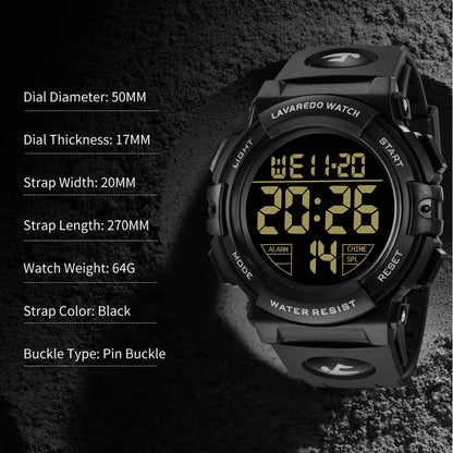 L LAVAREDO Mens Digital Watch Sports Military Watches Waterproof Outdoor Chronograph Wrist Watches for Men with LED Back Ligh/Alarm/Date