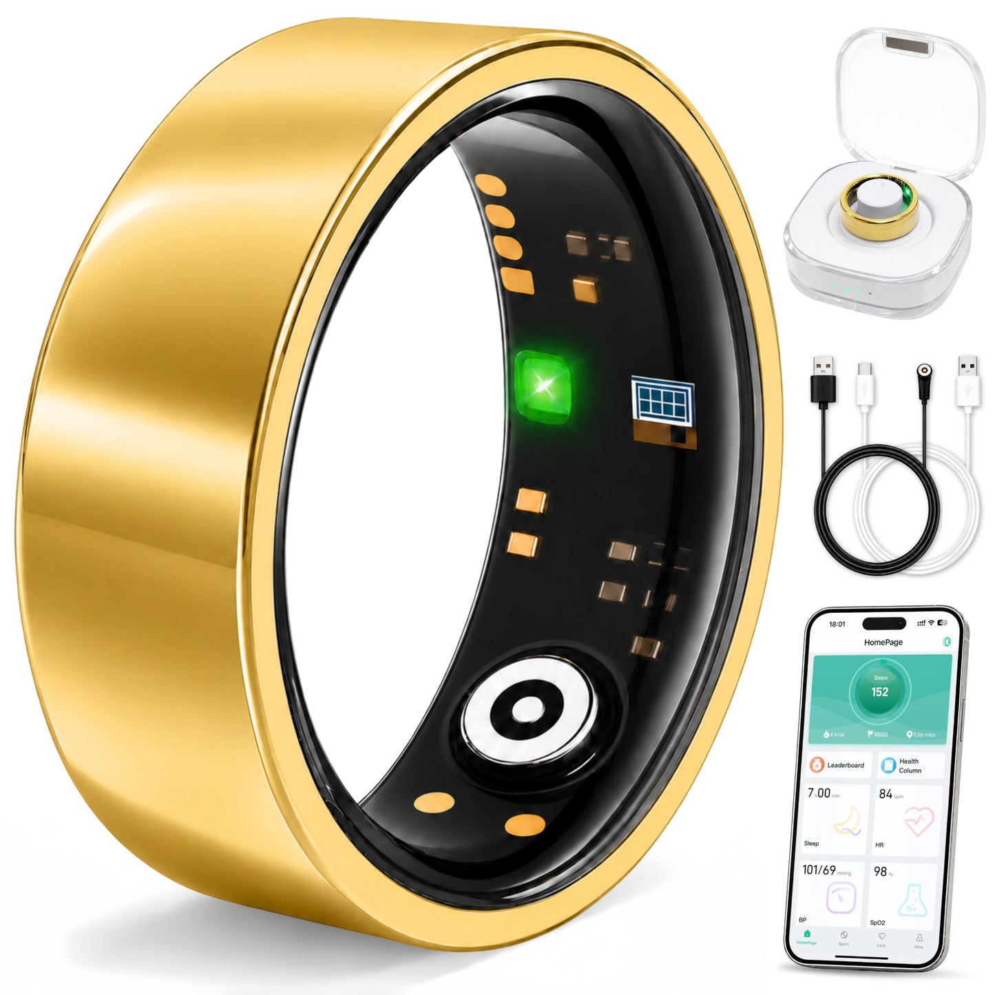 Smart Ring for Men & Women, Fitness Tracker, Sleep, Heart Rate, SpO2 | No subscription app, iOS & Android compatible, IP68 waterproof, sleep and naps, activity, women's health, family care.
