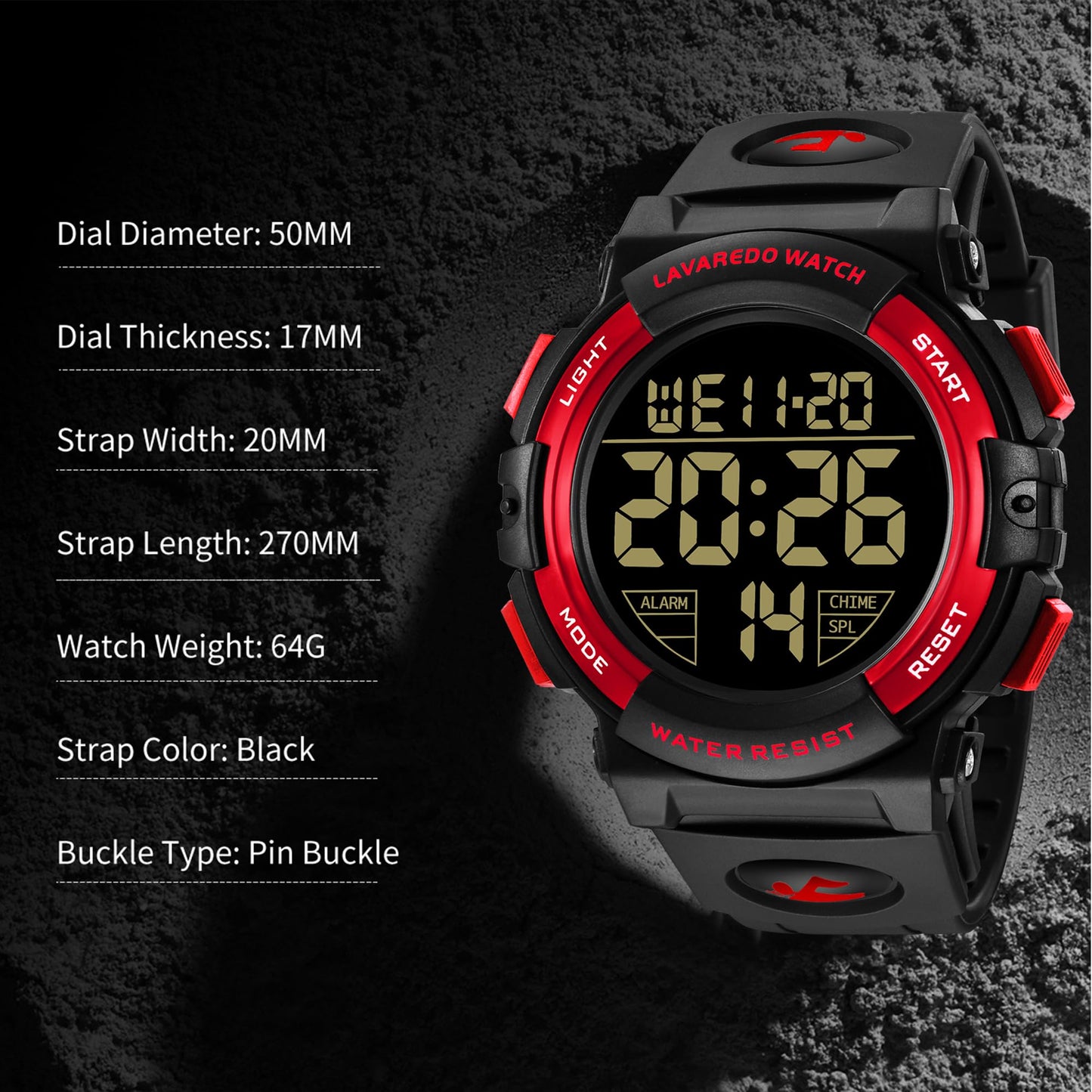 L LAVAREDO Mens Digital Watch Sports Military Watches Waterproof Outdoor Chronograph Wrist Watches for Men with LED Back Ligh/Alarm/Date