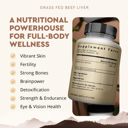 Ancestral Supplements Beef Liver Support Capsules, Iron & Energy, 180 Ct | Freeze-dried, Non-GMO Liver Rich in Heme Iron, Vitamin A & B12; Grass-fed, Desiccated, Vital Liver Support, Natural Liver