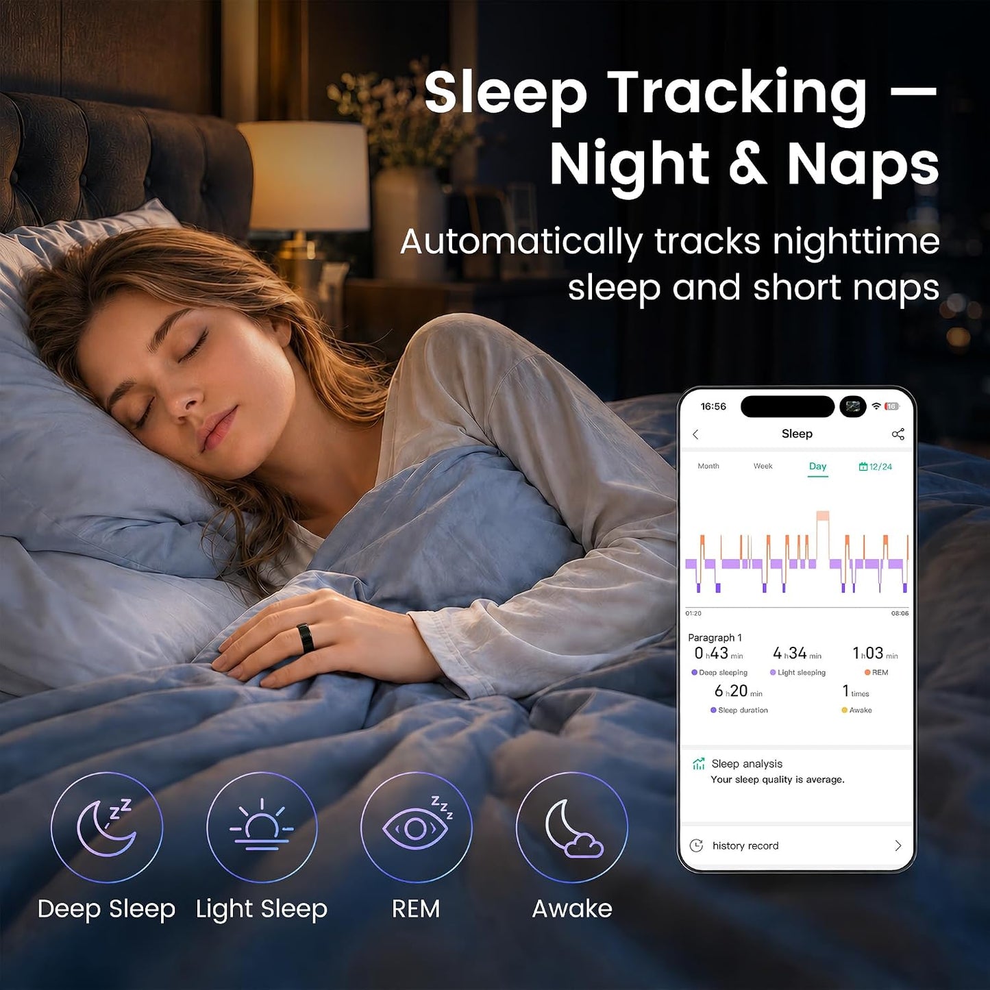 Smart Ring for Men & Women, Fitness Tracker, Sleep, Heart Rate, SpO2 | No subscription app, iOS & Android compatible, IP68 waterproof, sleep and naps, activity, women's health, family care.