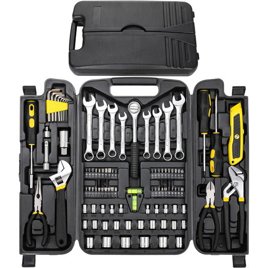 TLGREEN 95 Piece Tool Set, Tool Kit, Mechanics Tool Set, Portable Toolbox with Adjustable Wrench Pliers Socket Bits, with Plastic Toolbox, for House Apartment Garage (Red)