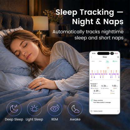 Smart Ring for Men & Women, Fitness Tracker, Sleep, Heart Rate, SpO2 | No subscription app, iOS & Android compatible, IP68 waterproof, sleep and naps, activity, women's health, family care.