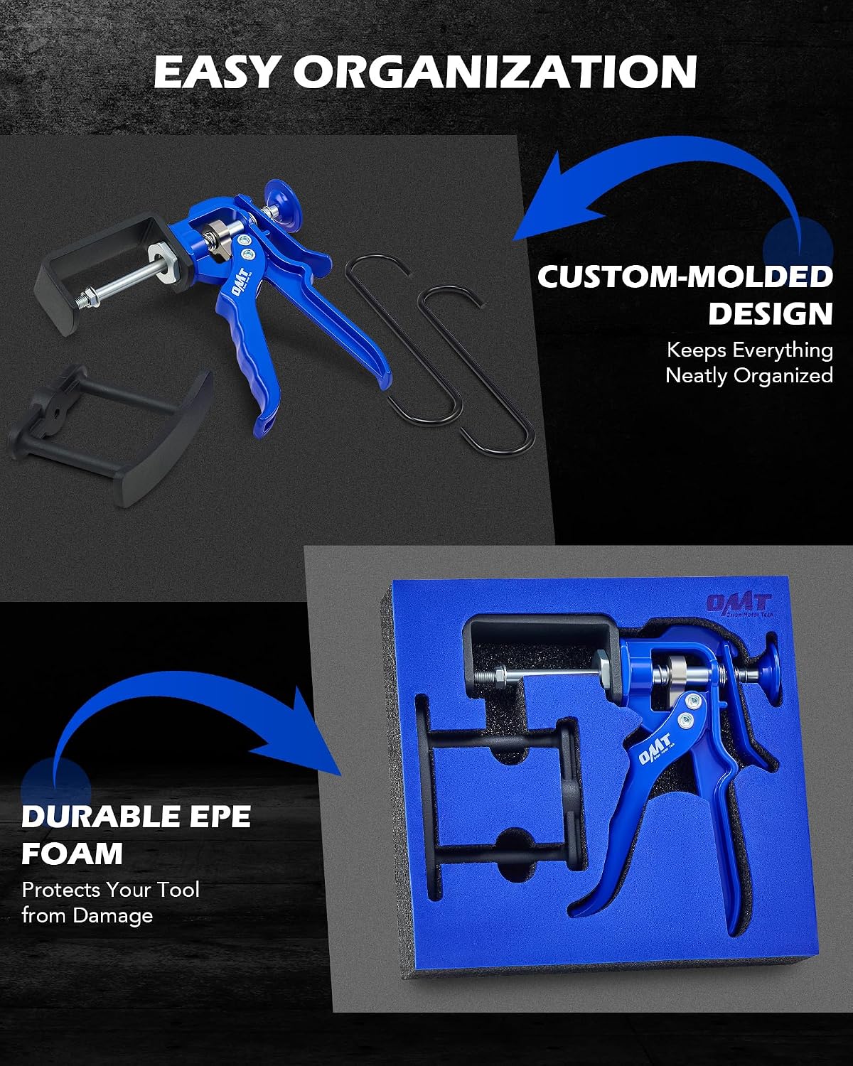 OMT Dual Piston Brake Caliper Compression Tool for Pad Replacement | Aluminum & Steel Build; 377 lb Force; Single and Dual Pistons; Brake Maintenance; Auto Technicians