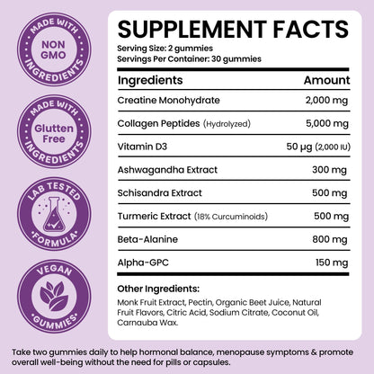 Perimenopause Supplements Women | Premenopausal Gummy Vitamins | Relief for Hormonal Balance & Mood Swings | Supports Menstrual Cycle Regulation | 60 Vegan Gummies
