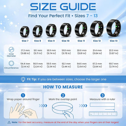 Smart Ring for Men & Women, Fitness Tracker, Sleep, Heart Rate, SpO2 | No subscription app, iOS & Android compatible, IP68 waterproof, sleep and naps, activity, women's health, family care.