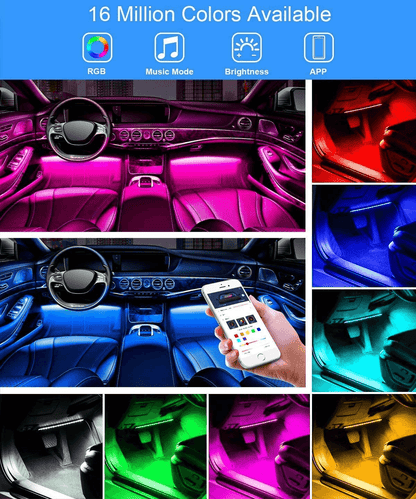 Interior Car Lights LED Car Strip Lights with Two-Line Waterproof Design RGB LED Strip Light With USB Wireless Remote Music Control Multiple Modes and Music Sync Under Dash Car Lighting with Car Charger, DC 12V