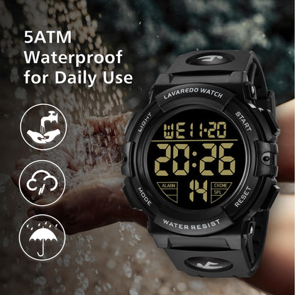 L LAVAREDO Mens Digital Watch Sports Military Watches Waterproof Outdoor Chronograph Wrist Watches for Men with LED Back Ligh/Alarm/Date
