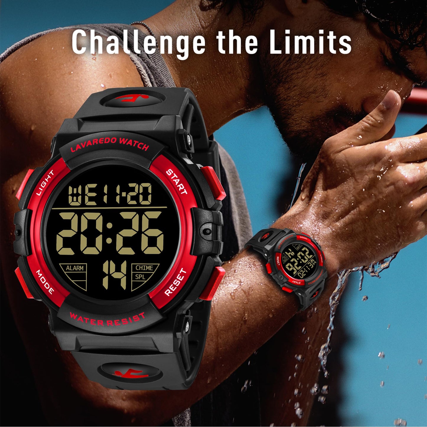 L LAVAREDO Mens Digital Watch Sports Military Watches Waterproof Outdoor Chronograph Wrist Watches for Men with LED Back Ligh/Alarm/Date