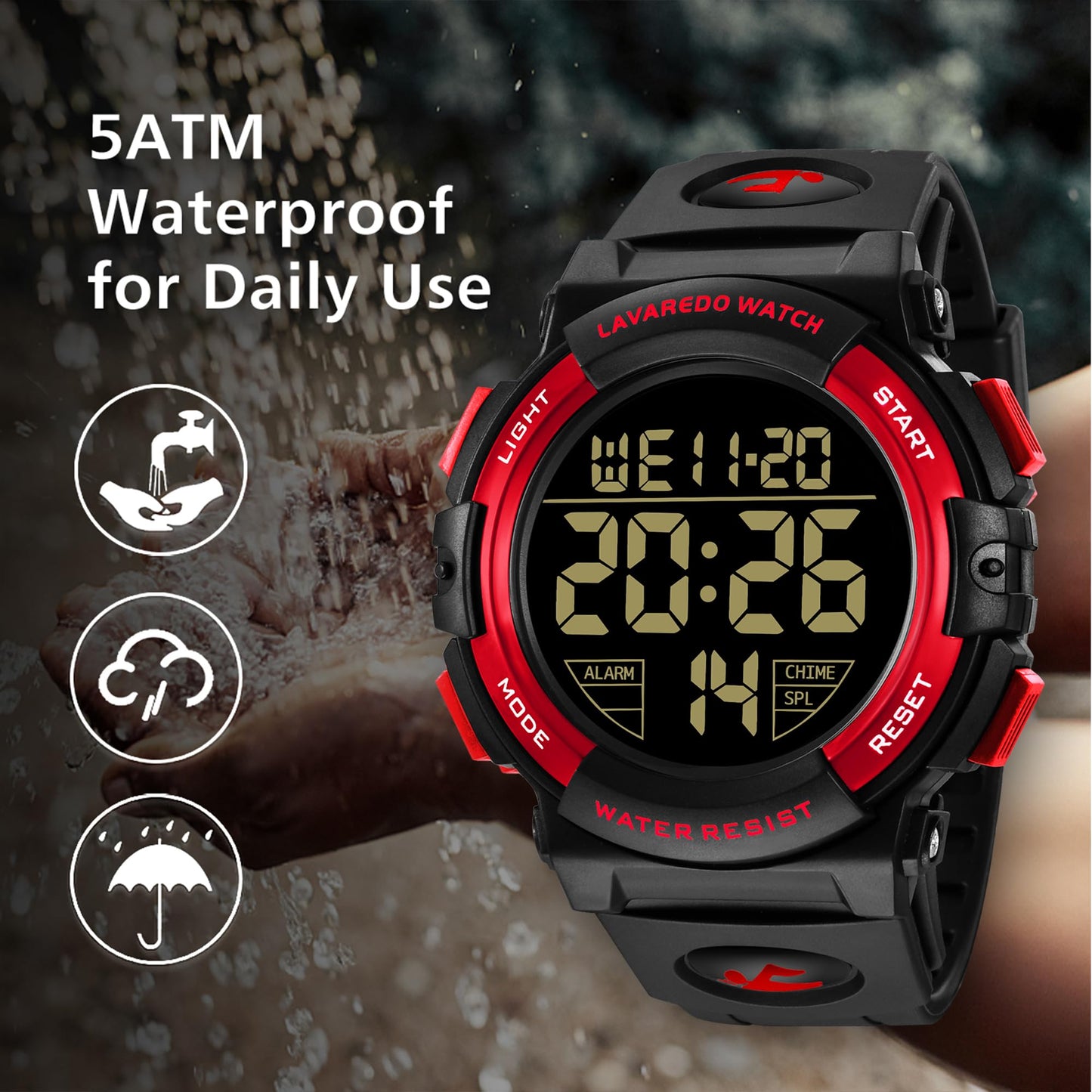 L LAVAREDO Mens Digital Watch Sports Military Watches Waterproof Outdoor Chronograph Wrist Watches for Men with LED Back Ligh/Alarm/Date