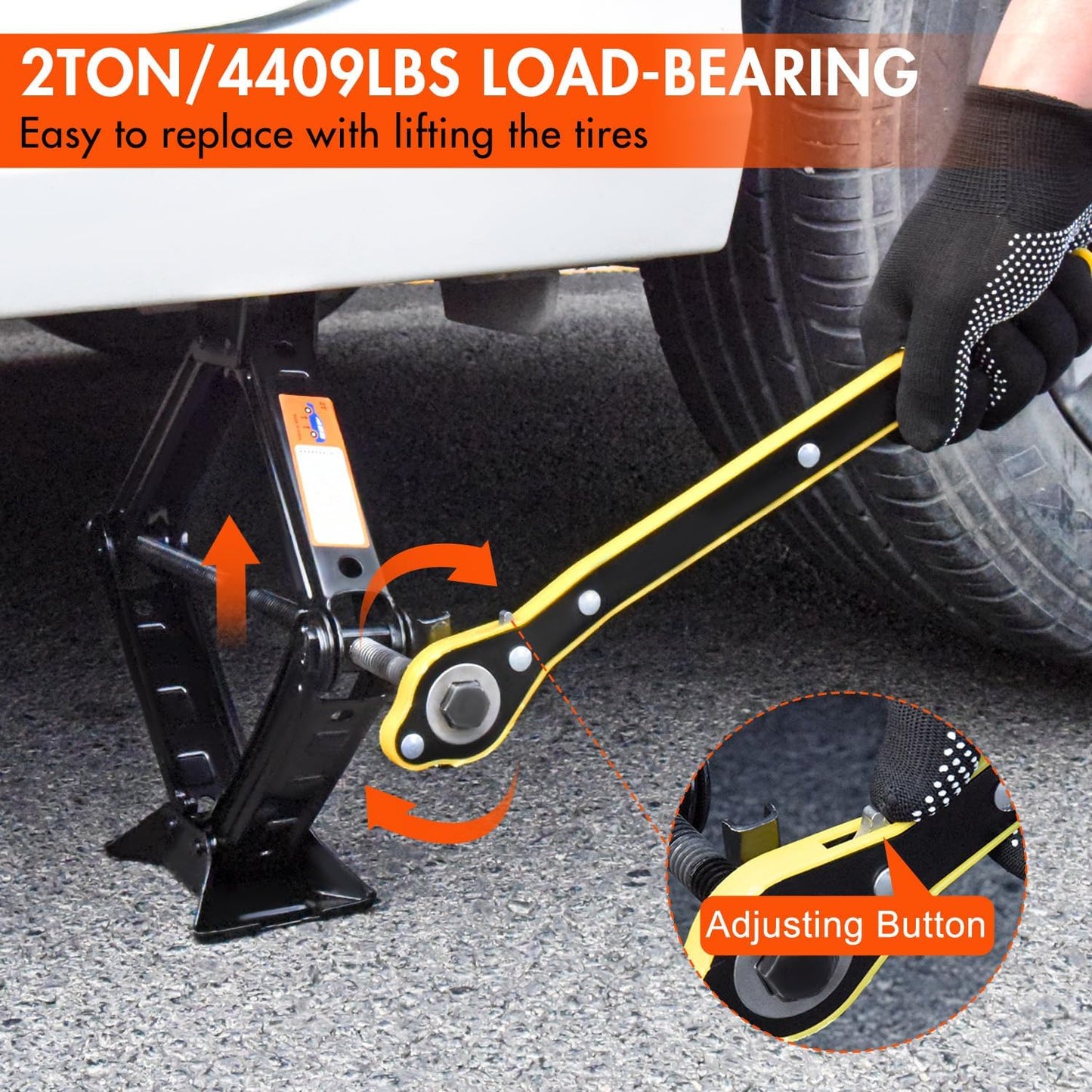 Scissor Car Jack 2 Ton (4409 lbs) Tire Changing Kit with Lug Wrench - Emergency Kit for Car, SUV, MPV