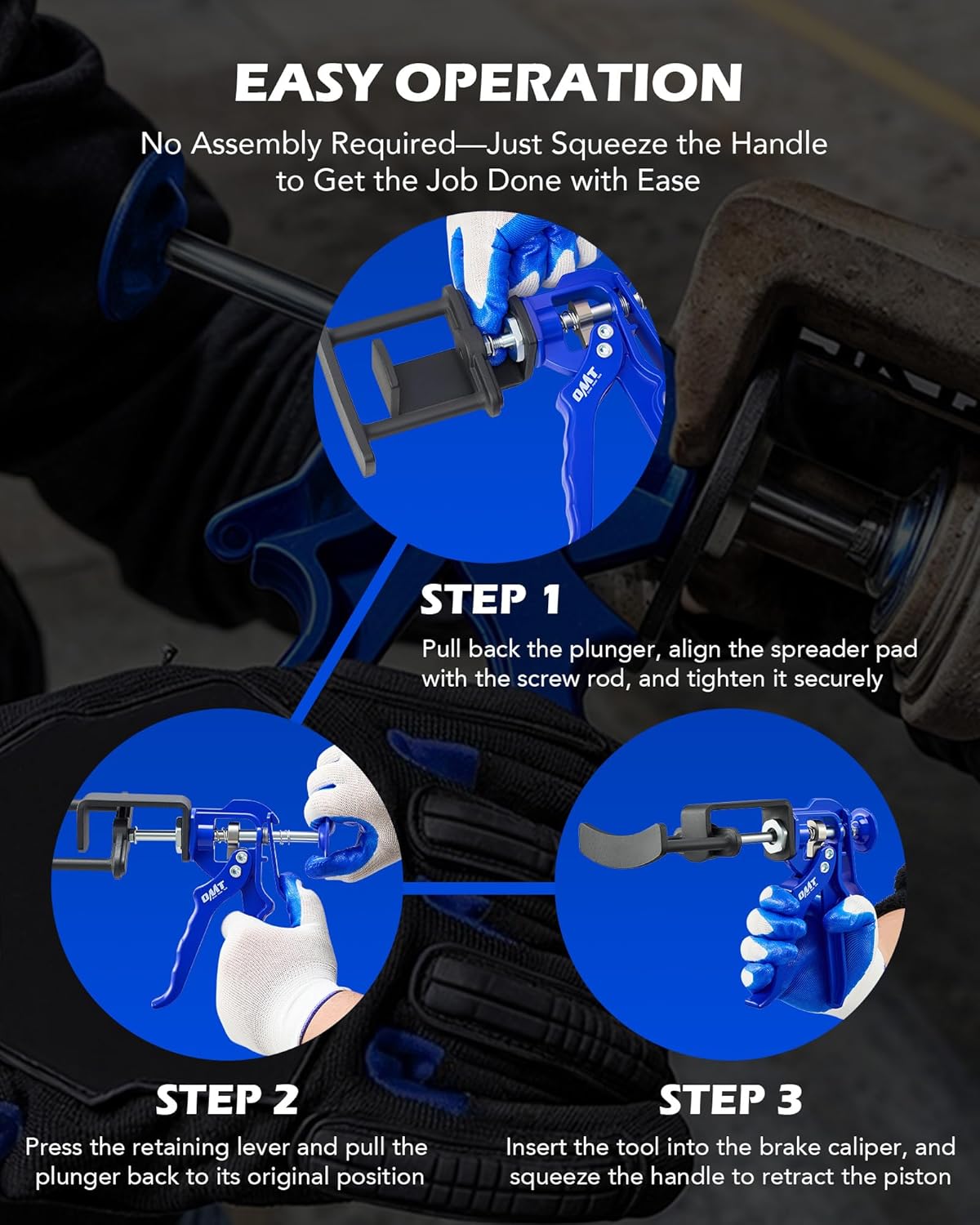 OMT Dual Piston Brake Caliper Compression Tool for Pad Replacement | Aluminum & Steel Build; 377 lb Force; Single and Dual Pistons; Brake Maintenance; Auto Technicians
