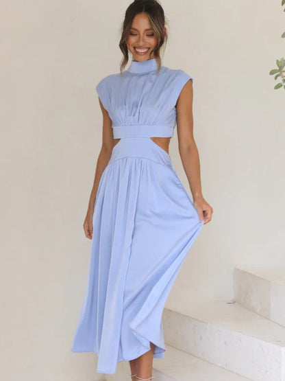 Modern Cutout Mock Neck Sleeveless Ruched Dress Elegant Dress For Women