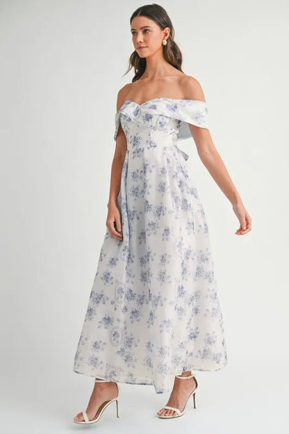 Floral Printed Off Shoulder Maxi Dress – Chic Off Shoulder Maxi Dress, Vibrant Floral Print, Beach Vacation Dress, Casual Summer Maxi Dress