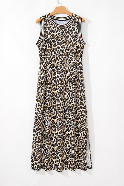 Luxury Leopard Print Sleeveless Maxi Dress Modern & Trendy Statement Piece Charming Dress