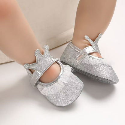 Newborn Infant Baby Girls Shoes Toddler Kids Princess Crown Glitter Design Shoes Soft Sole Anti-slip