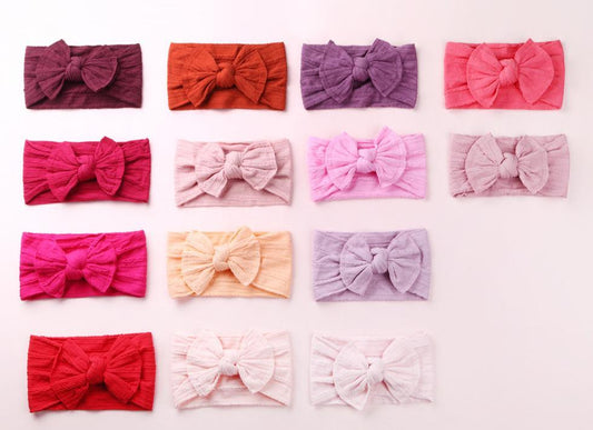 Modern Braid Nylon Bow Knot Solid Wide Nylon Headbands Turban Baby Girls Head Wrap For Girls