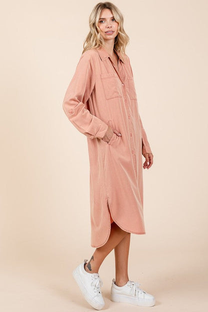 Button Down Long Sleeve Shirt Dress For Women – Casual, Timeless and Versatile Classic Shirt Dress for Year-Round Wear