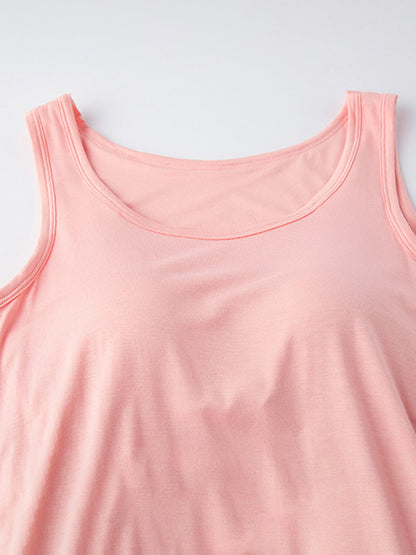 Classic Round Neck Wide Strap Mini Dress With Built-In Bra Comfortable Sleeveless Dress
