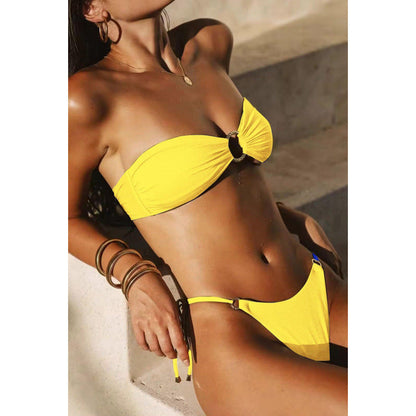 Folds Bikini Swimsuit Push Up Bikini Set Bathing Suit Women Swimwear Thong Bikini Two Pieces Bathing Suit for Women Triangle Top Bottom Solid Color Bikinis Beachwear Swimsuits